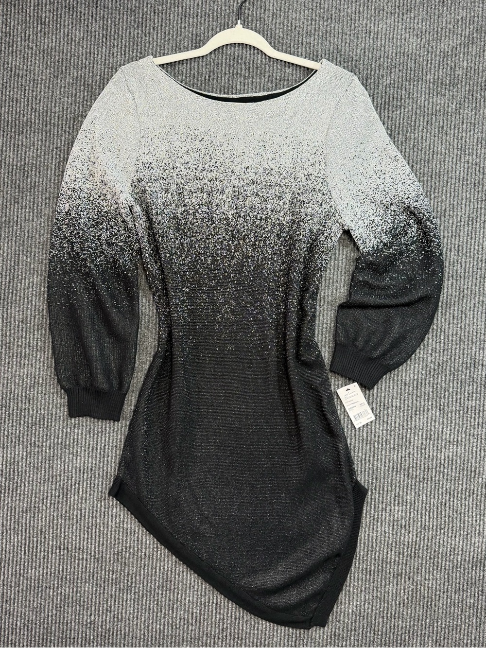 NWT NY Collection Silver Black Metallic Ombre Asymmetrical Knit Dress XL